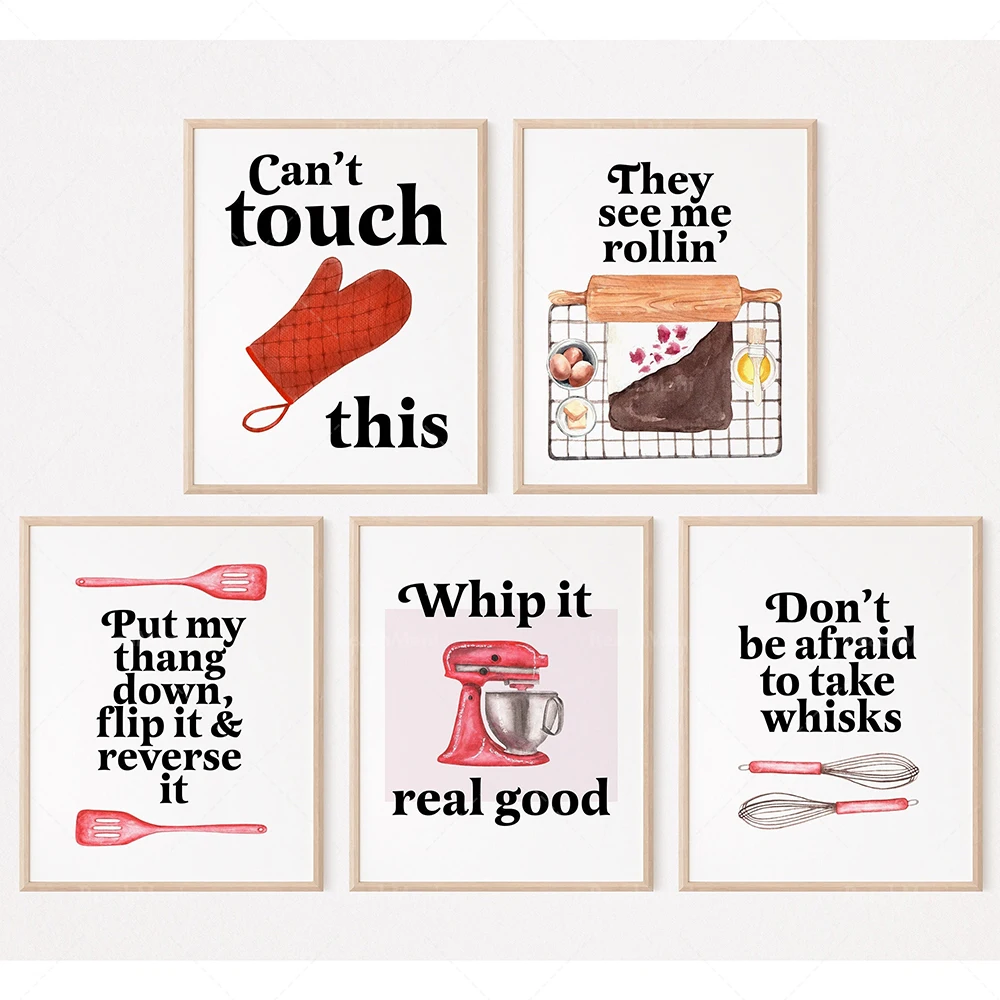 Kitchen Baking Wall Art - 面白いベーキングの名言ポスター、食品のダジャレ名言、面白いウォッカ、ワインに夢中になったプリント、寿司ワインチーズのウォールアート、面白いキッチンラップ