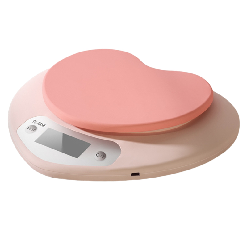 Kitchen Scale Precise - B15C ポータブルデジタル電子スケール 5Kg/1G 多機能キッチンベーキングスケール ピンクハート型高精度LCDディスプレイ