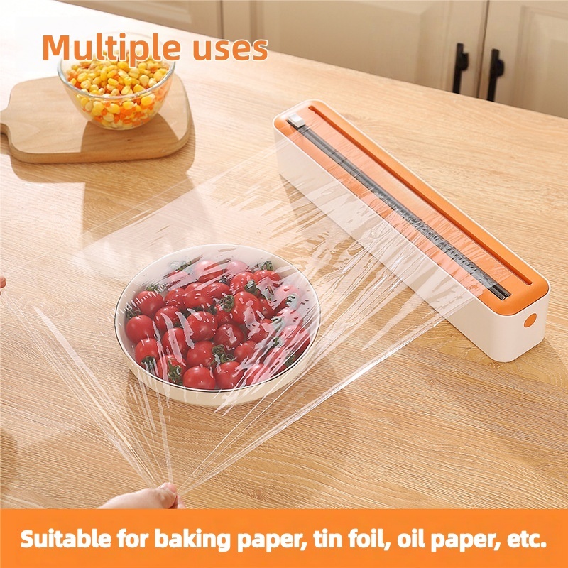 Kitchen Baking Machine - 大型プラスチックラップディスペンサー（カッター付き）、デュアルスライドカット多機能ホイル＆パーチメントペーパーカッター、再利用可能なキッチンフィルムシーリングマシン、プラスチックラップ、アルミホイル、ベーキングペーパー、ワックスペーパーに対応、耐久性のあるプラスチック素材、スタイリッシュなデザイン