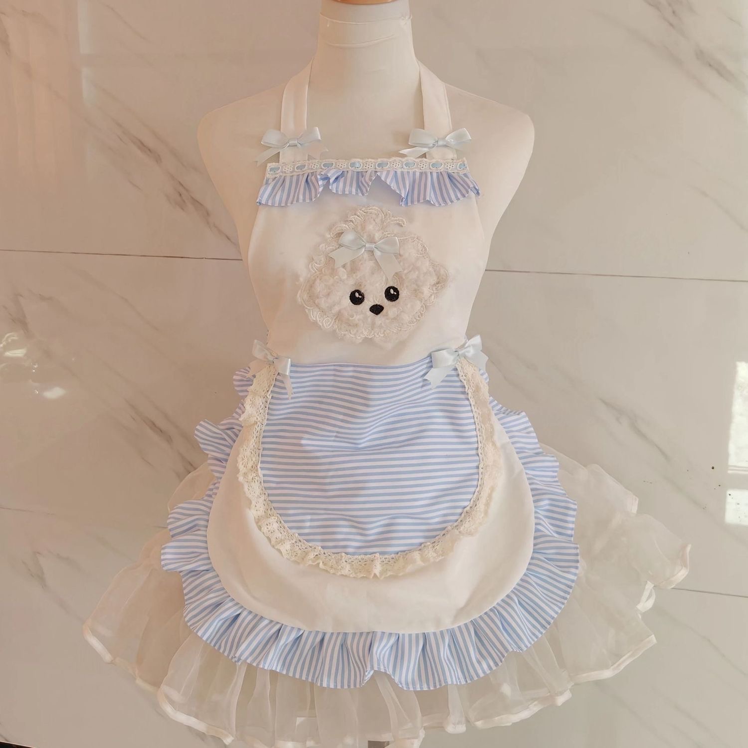 Kitchen Baking Must Haves - 1枚入りキュートなストライプエプロン プリンセススタイル ホームエプロン ルーズレース デザートショップ カートゥーンエプロン