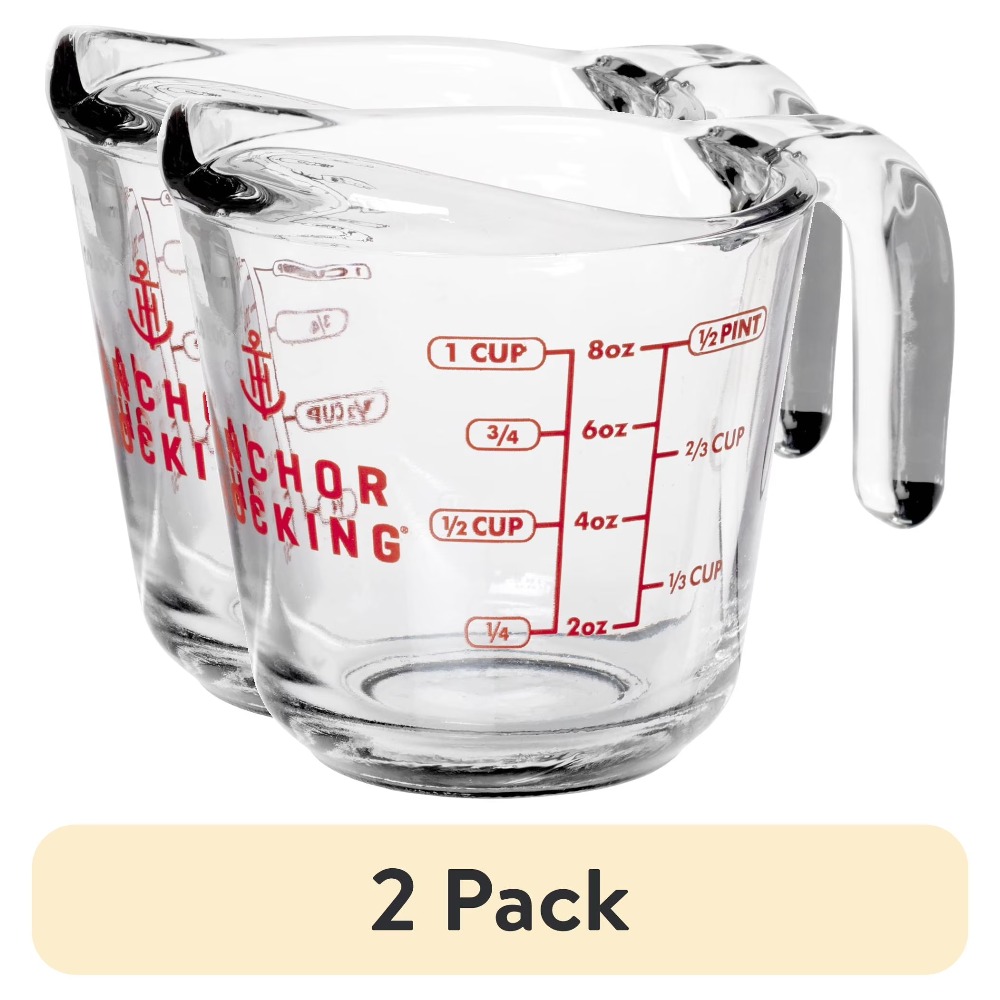 Baking (Kitchen Ingredient) - 2個セットのガラス製計量カップ、持ちやすいハンドルと注ぎ口付き、液体と乾燥食材用、各カップ容量1カップ、ベーキング、料理、食事の準備に最適、電子レンジと食器洗い機対応、透明なキッチン計量カップ