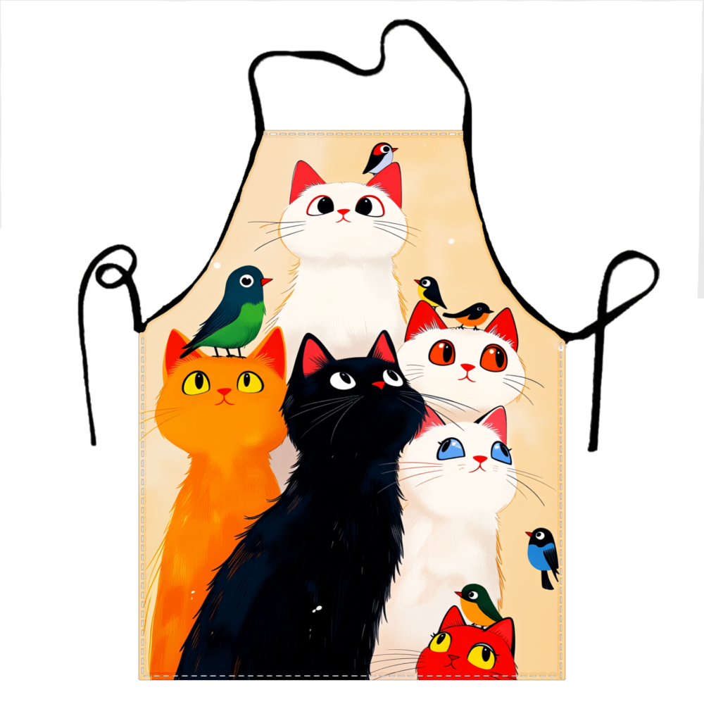 Kitchen Baking Gift Ideas - かわいい猫と鳥のエプロン 調理用 ベーキング キッチンウェア アニマルプリントエプロン 女性