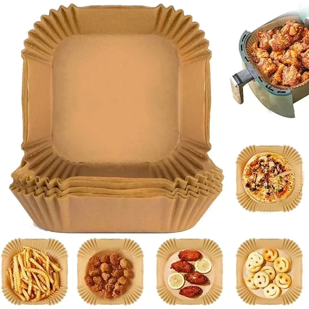 Kitchen Baking Sheets - 50/100 個エアフライヤー特殊紙トレイ家庭用高温耐性油吸収紙パッド正方形ベーキングペーパーキッチン