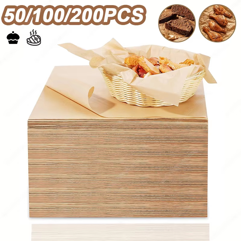 Kitchen Baking Sheets - ベーキングペーパー,パーチメントシート,エアフライヤーグリル,長方形マット,パン,ケーキ,ベーキングパッド,キッチン,オーブン,50, 100, 200個