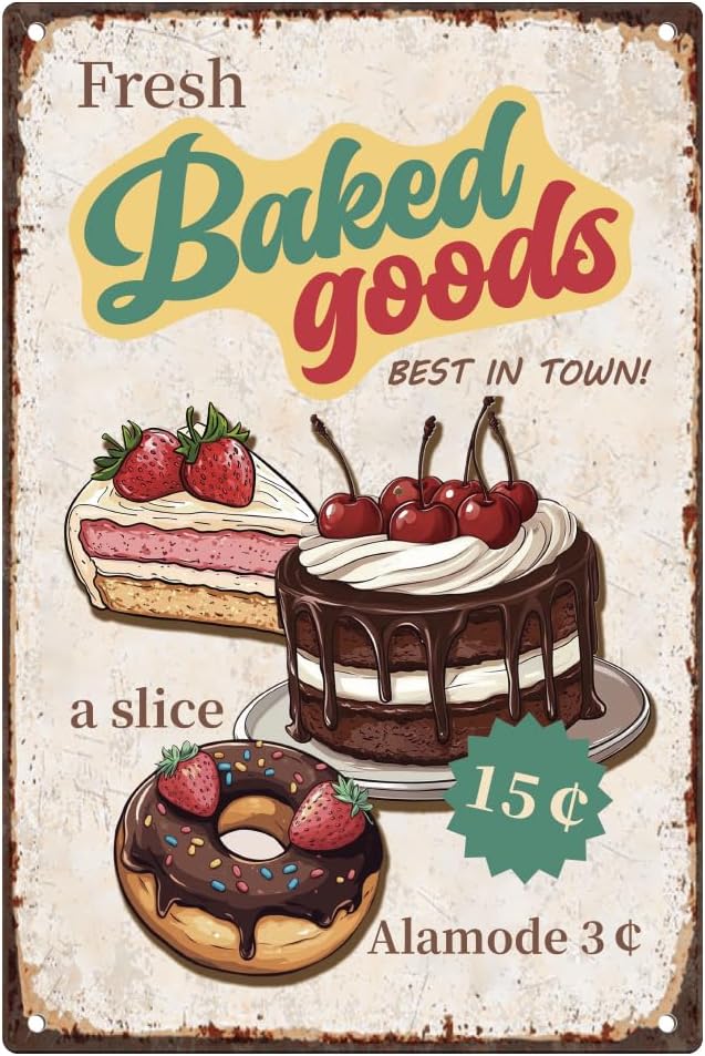 Kitchen Baking Wall Art - 焼きたてのパン類 ヴィンテージブリキ看板 レトロアート ウォールポスター 自宅 キッチン