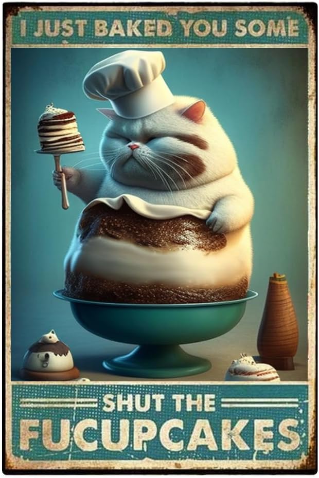 Kitchen Baking Wall Art - 猫のブリキ看板、I Just Baked You Some The