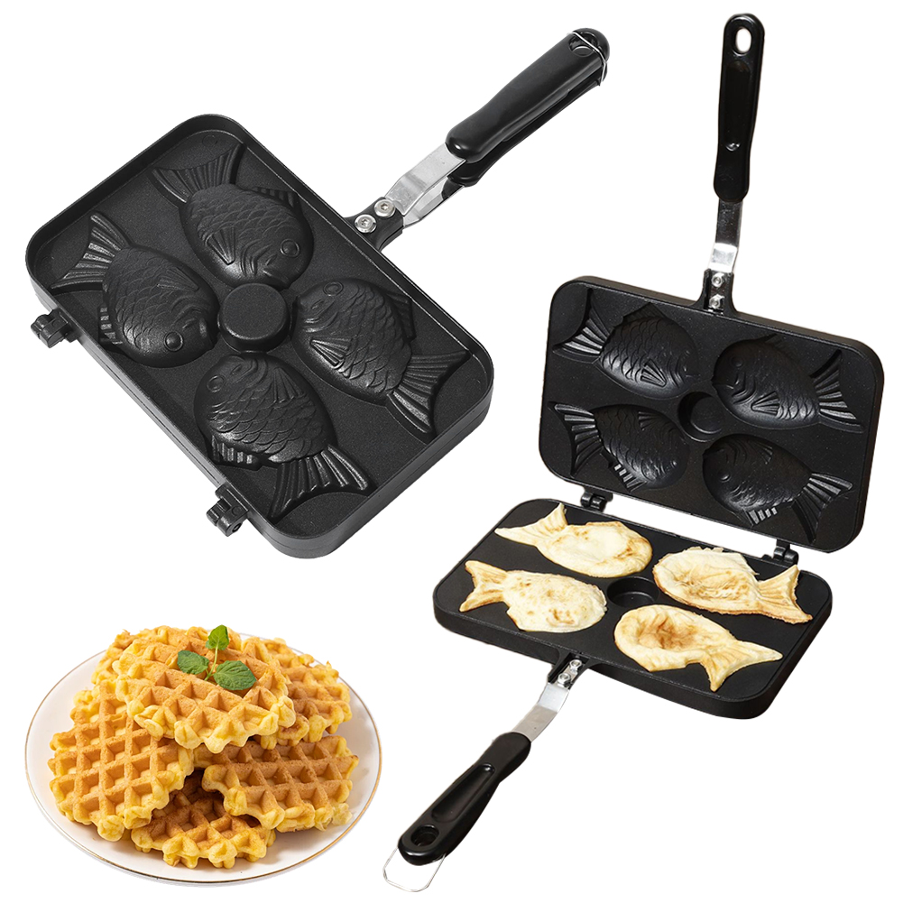 Kitchen Baking Machine - 四つの魚の形をしたたい焼き調理器具ノンスティックキッチンDIYたこ焼きケーキオーブンアルミ合金朝食マシンワッフルメーカー