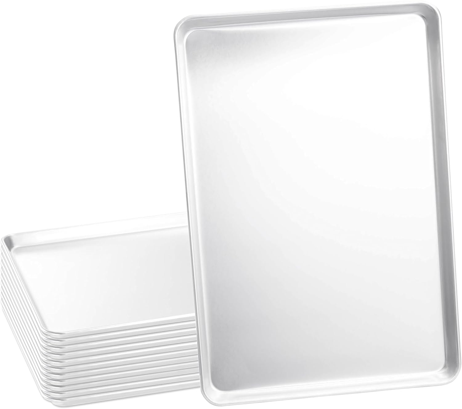 Kitchen Baking Sheets - フルサイズ業務用アルミ製ベーキングシートパンセット、大型18x26インチ、頑丈なワイヤー補強リム付きフラットクッキートレイ、ベーカリー、レストラン、家庭用オーブン、キッチン調理用、12個セット