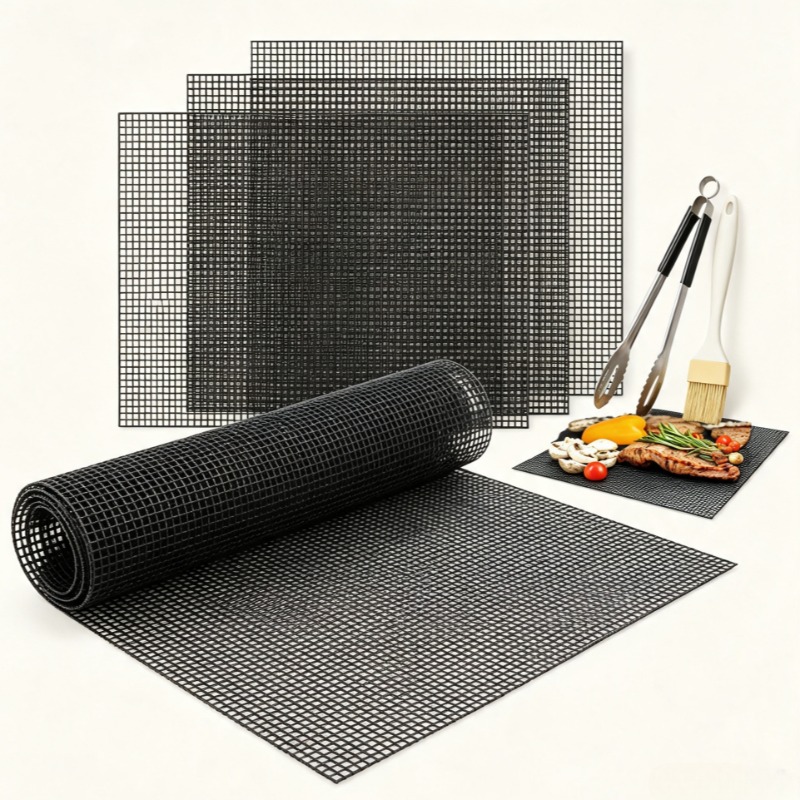 Super Kitchen Baking Mat - グリルメッシュマット5枚セット、再利用可能なバーベキューノンスティックテフロンバーベキューグリルネット、屋外スモーカー、ペレット、ガス、炭火グリル用