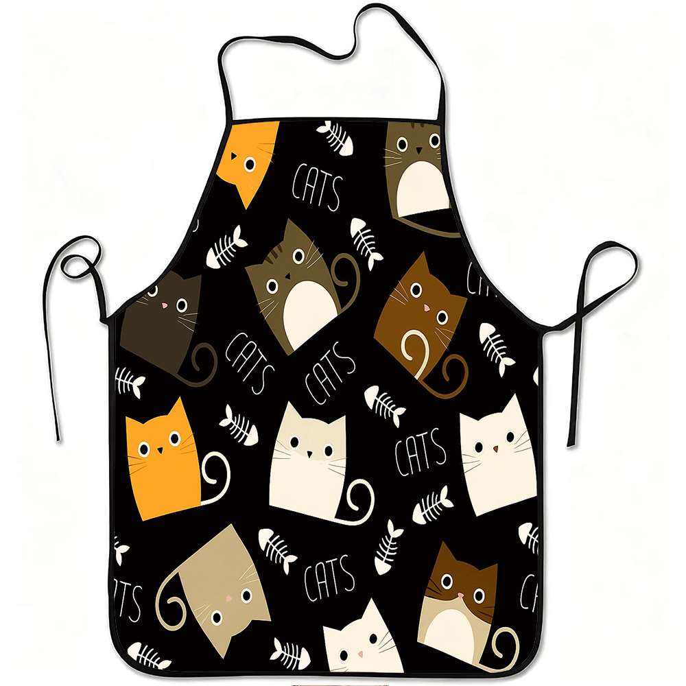 Kitchen Baking Gift Ideas - 楽しい漫画風エプロン1枚、かわいい猫と魚の骨のレトロデザイン、ユニセックス、工芸、ベーキング、絵画、キッチンや家庭の掃除、家庭料理、シェフ、ウェイター、カフェ、バーベキューレストラン用エプロンに最適、21。 7× 28. 7インチ、家族や友人への完璧なホリデーギフトアイデア