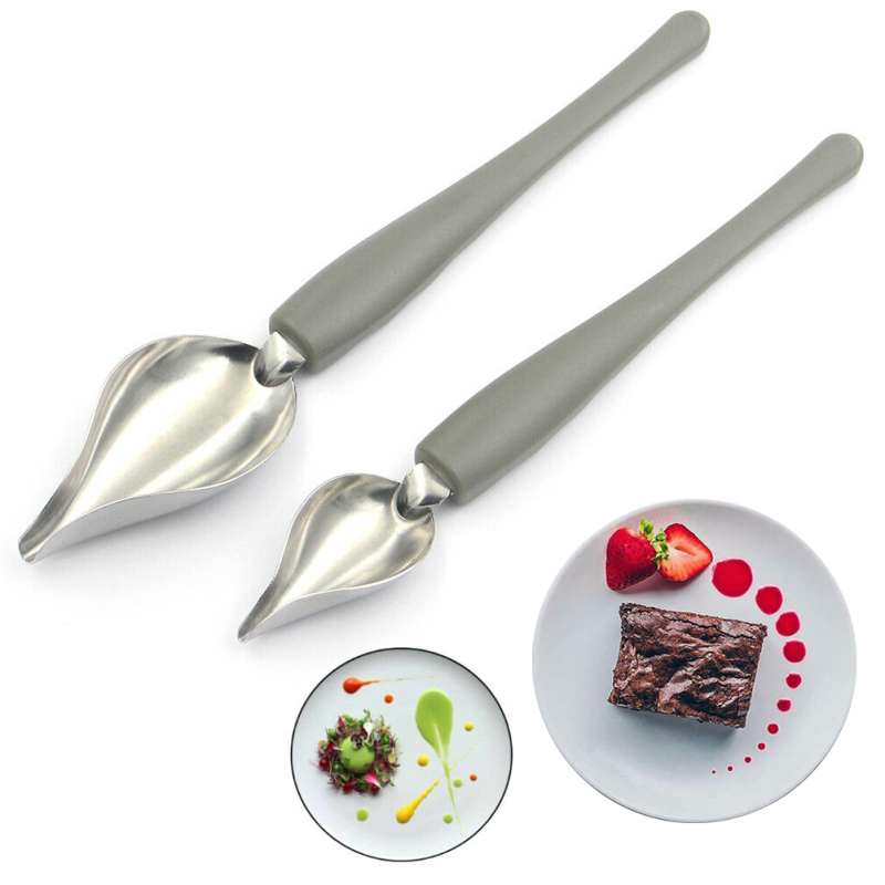 Kitchen Baking Drawing - キッチン用品、レストラン、洋食の盛り付け、ベーキング、デザート、ステンレス製のソース、描画用スプーン、調理用尖ったスプーン