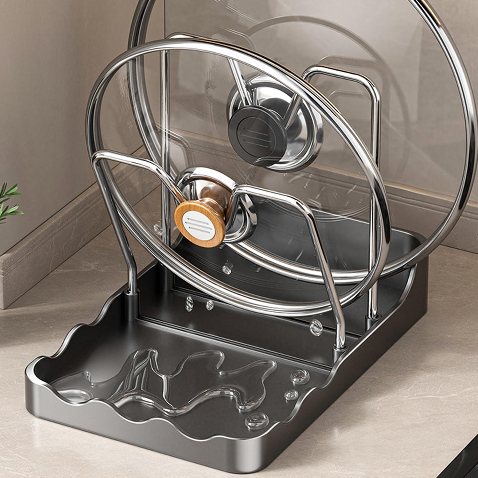 Kitchen Baking Pantry - 鍋蓋オーガナイザー 縦型スプーン乾燥棚 ドリップトレイ付き ステンレス製鍋蓋オーガナイザー キッチン ベーキング
