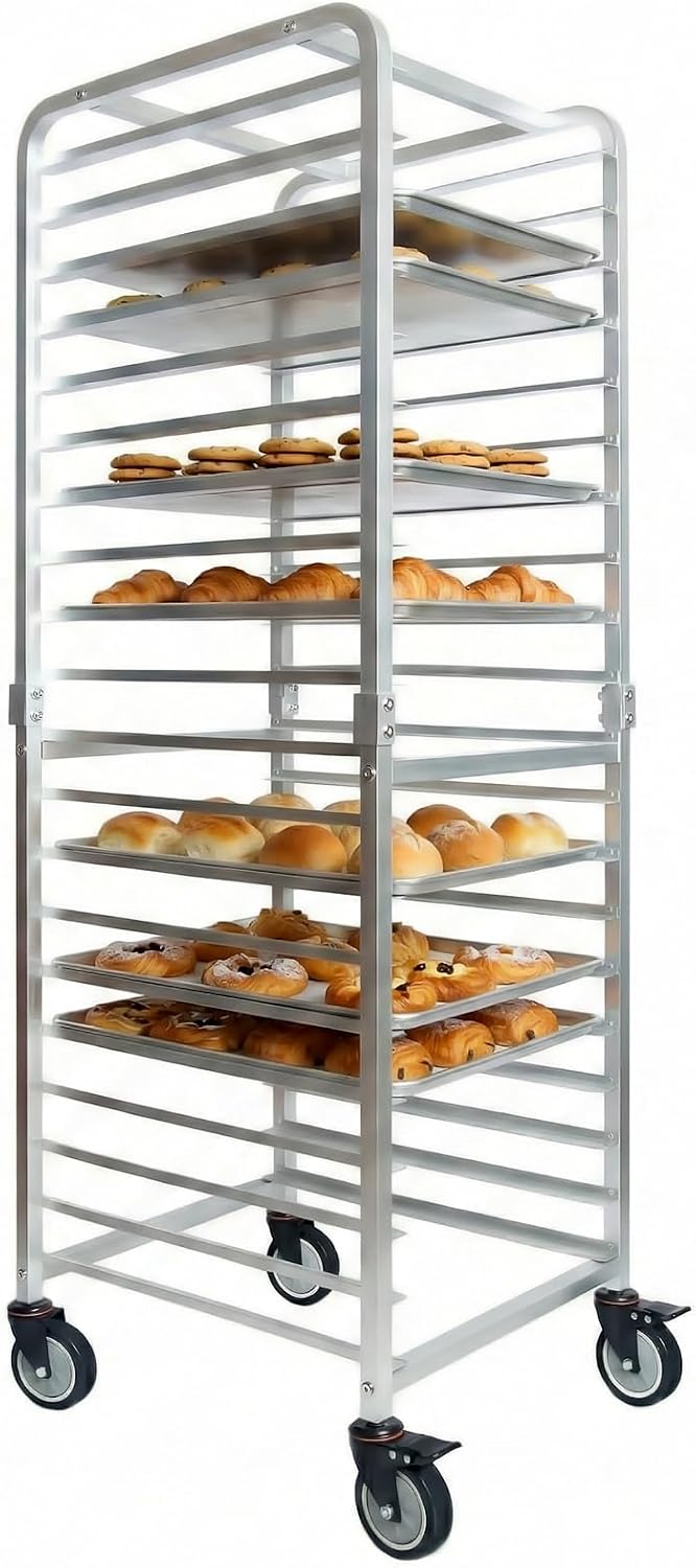 Kitchen Baking Sheets - 業務用20段ステンレス製シートパンラック（車輪付き）、移動式ベーカリー冷却カート、高速パンラック、頑丈な収納オーガナイザー（レストランキッチン用、シルバー）