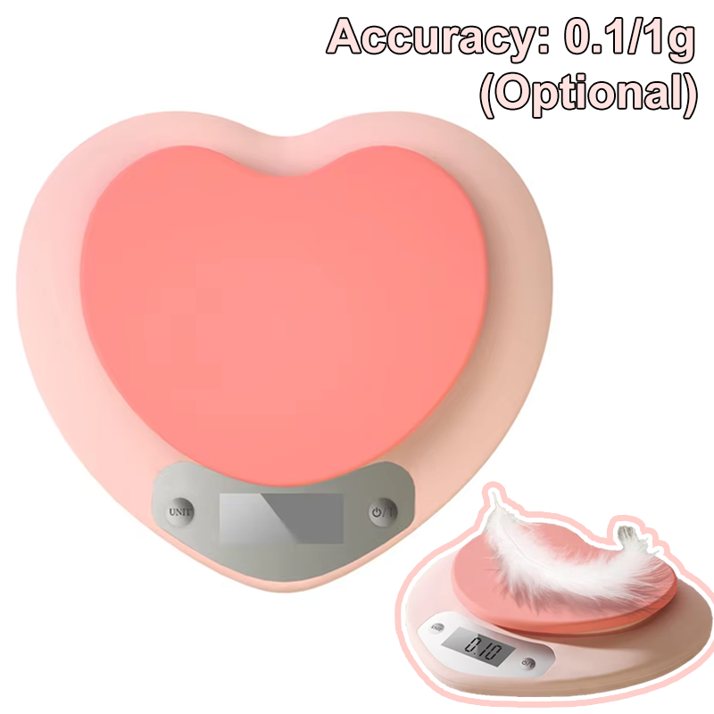 Kitchen Scale Precise - デジタルキッチンスケール ピンク ハート型 ポータブル高精度スケール 5kg/1g 3kg/0.1g