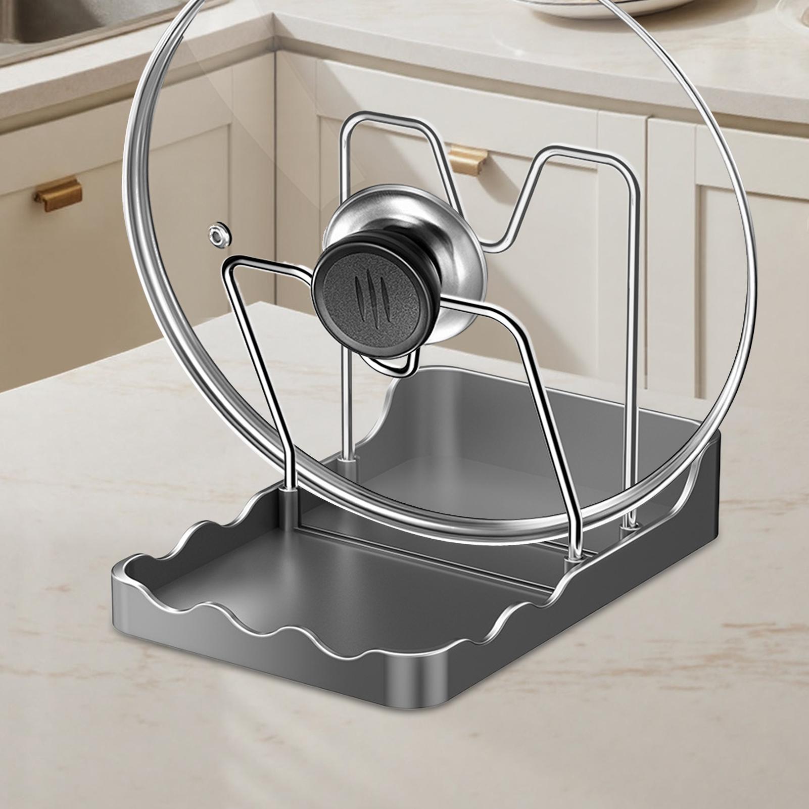 Kitchen Baking Pantry - 鍋蓋オーガナイザー 垂れ下がり防止トレイ付き縦型スプーンディスプレイスタンド ステンレス製鍋蓋収納ラック キッチン、ベーキング、調理、パントリー用