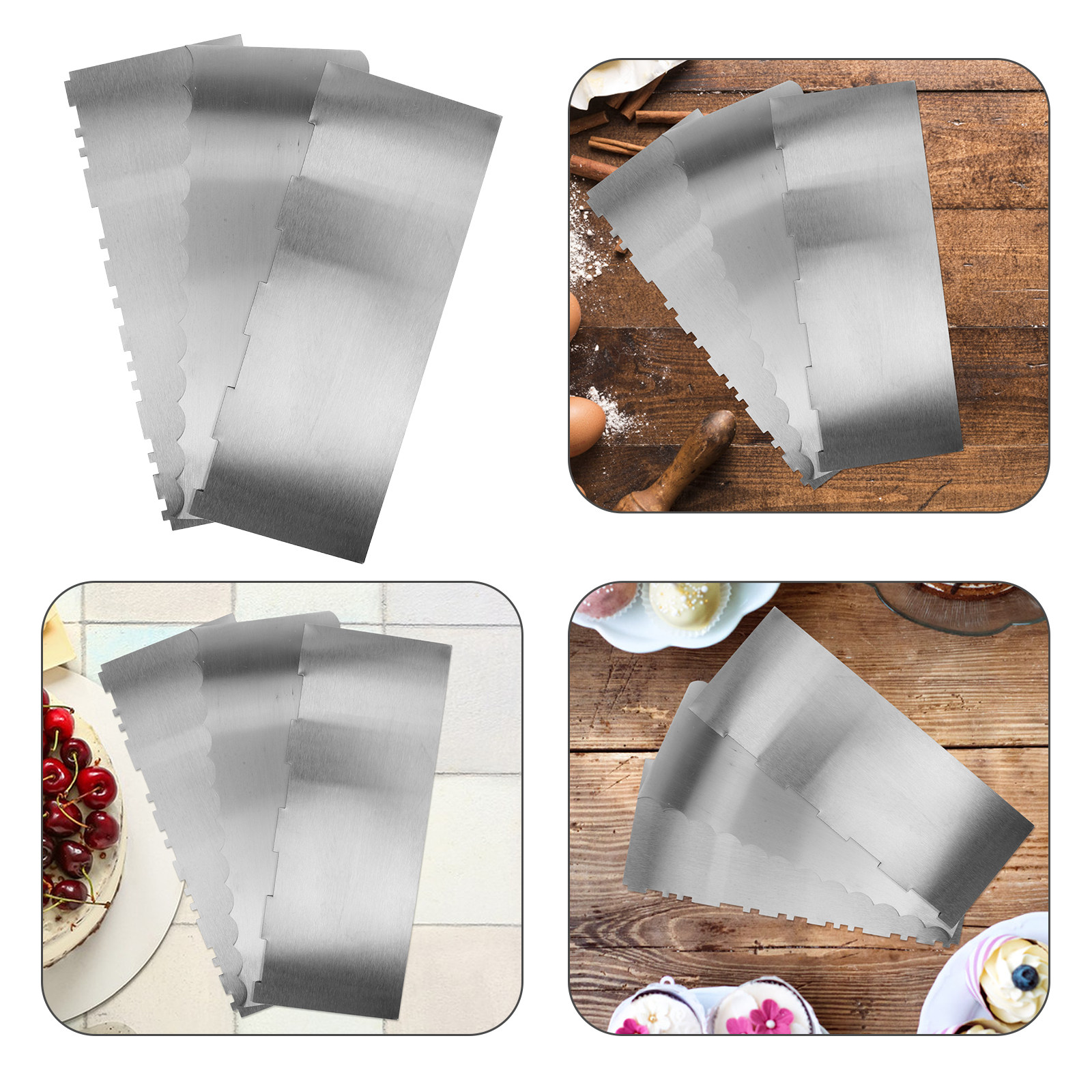3個セット ステンレス製 ケーキスムーザー スクレーパーコー - Fondant Smoother Set のレビューと価格