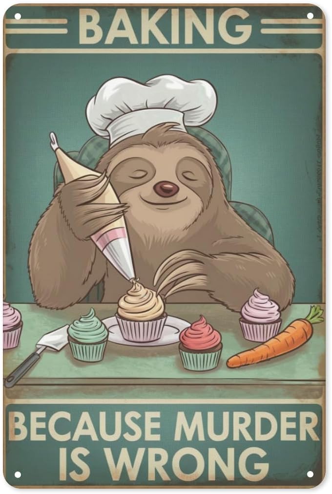 Sloth Baking Humor ブリキ看板 8X12  - Kitchen Baking Wall Art のレビューと価格