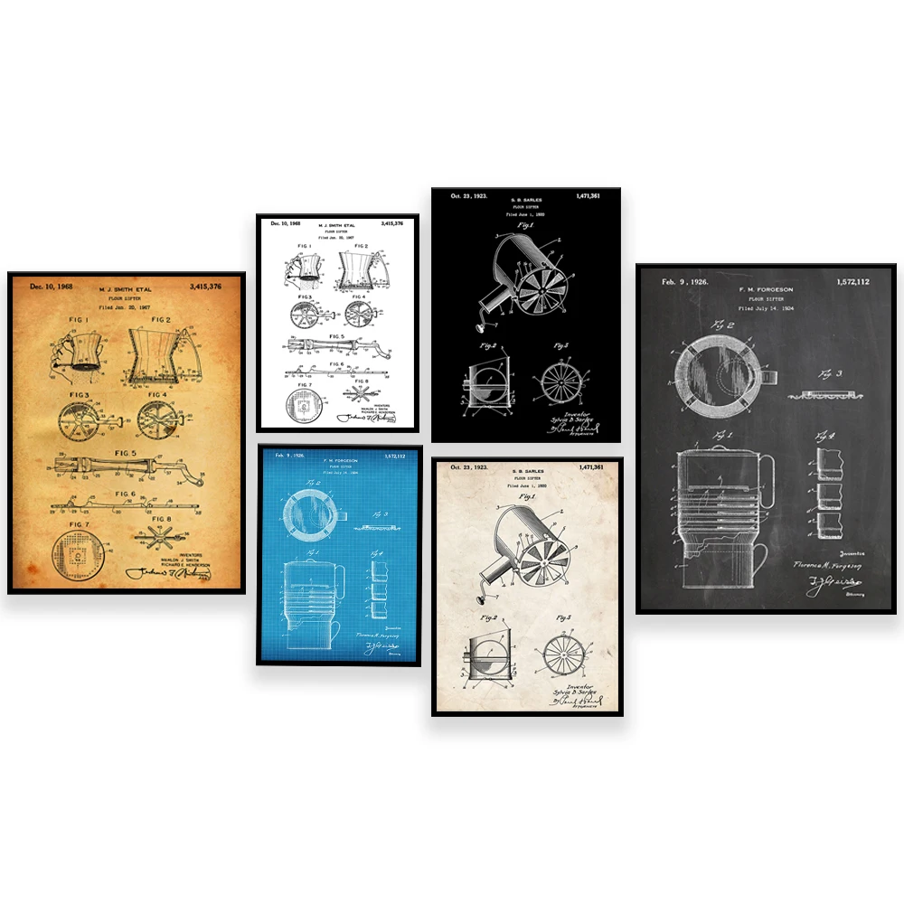 小麦粉ふるい 1926 特許プリント、ベーキングキッチンウォ - Kitchen Baking Wall Art のレビューと価格