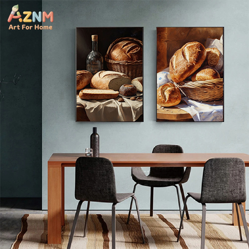 AZNM リアルな焼きたてのパンの静物画フレームレスキャンバ - Kitchen Baking Wall Art のレビューと価格