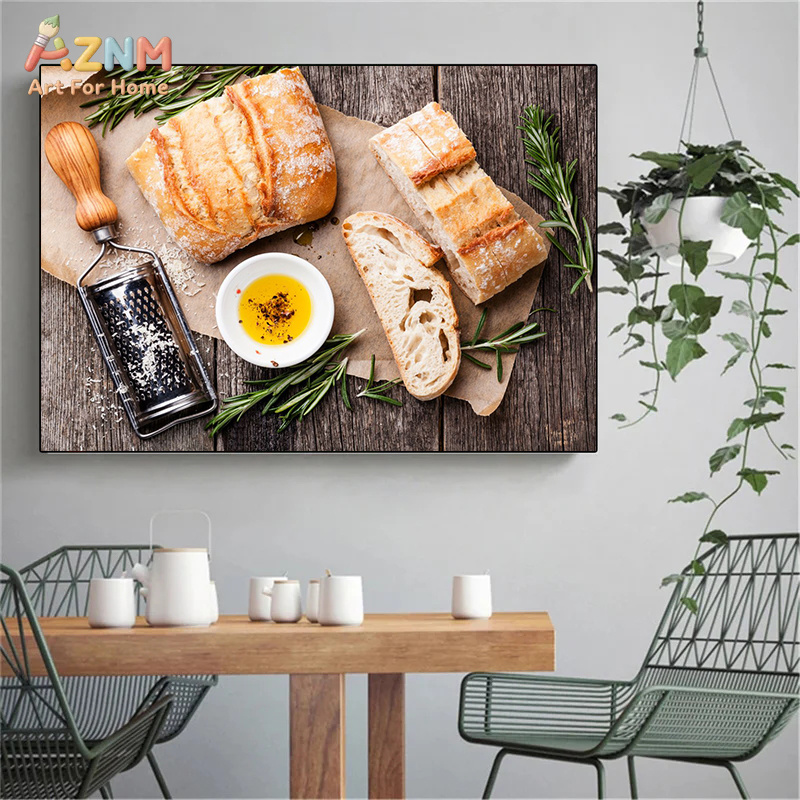 AZNM リアルな焼きたてのパンの静物画フレームレスキャンバ - Kitchen Baking Wall Art のレビューと価格