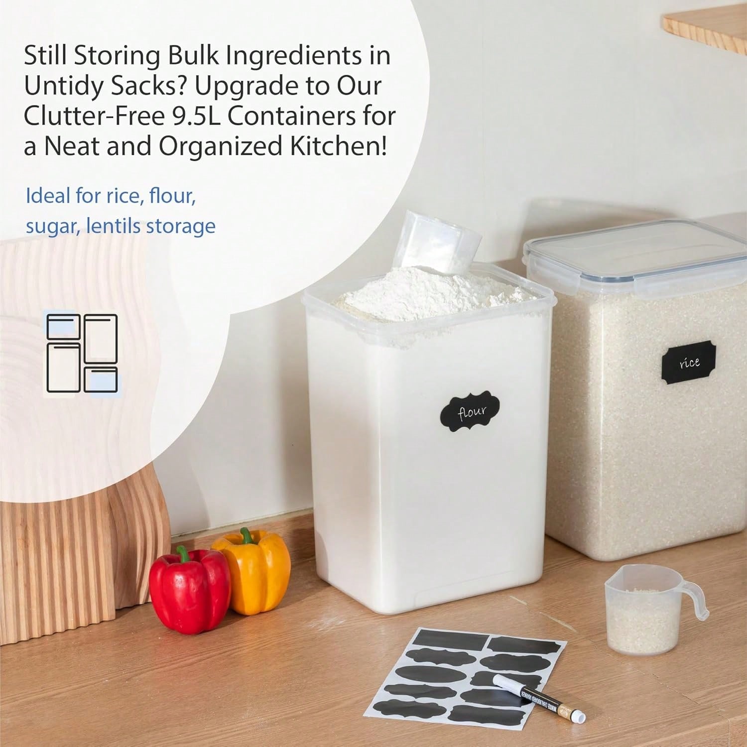 特大サイズの密閉食品保存容器、蓋付き、2個パック、9.5L、 - Kitchen Baking Pantry のレビューと価格