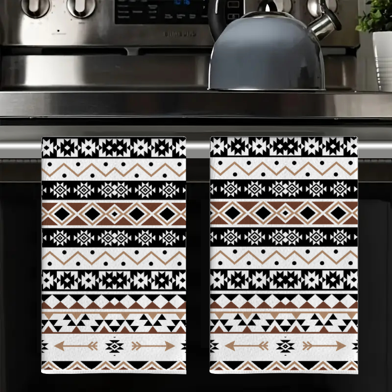 2枚セット、黒と白の幾何学模様のキッチンタオル、最高のキッチ - Kitchen Baking Necessities のレビューと価格