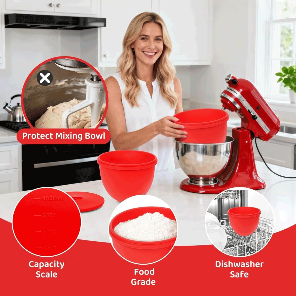 シリコン製ミキサーボウルライナー 蓋付き スタンドミキサーイ - Kitchenaid Baking Bowl のレビューと価格