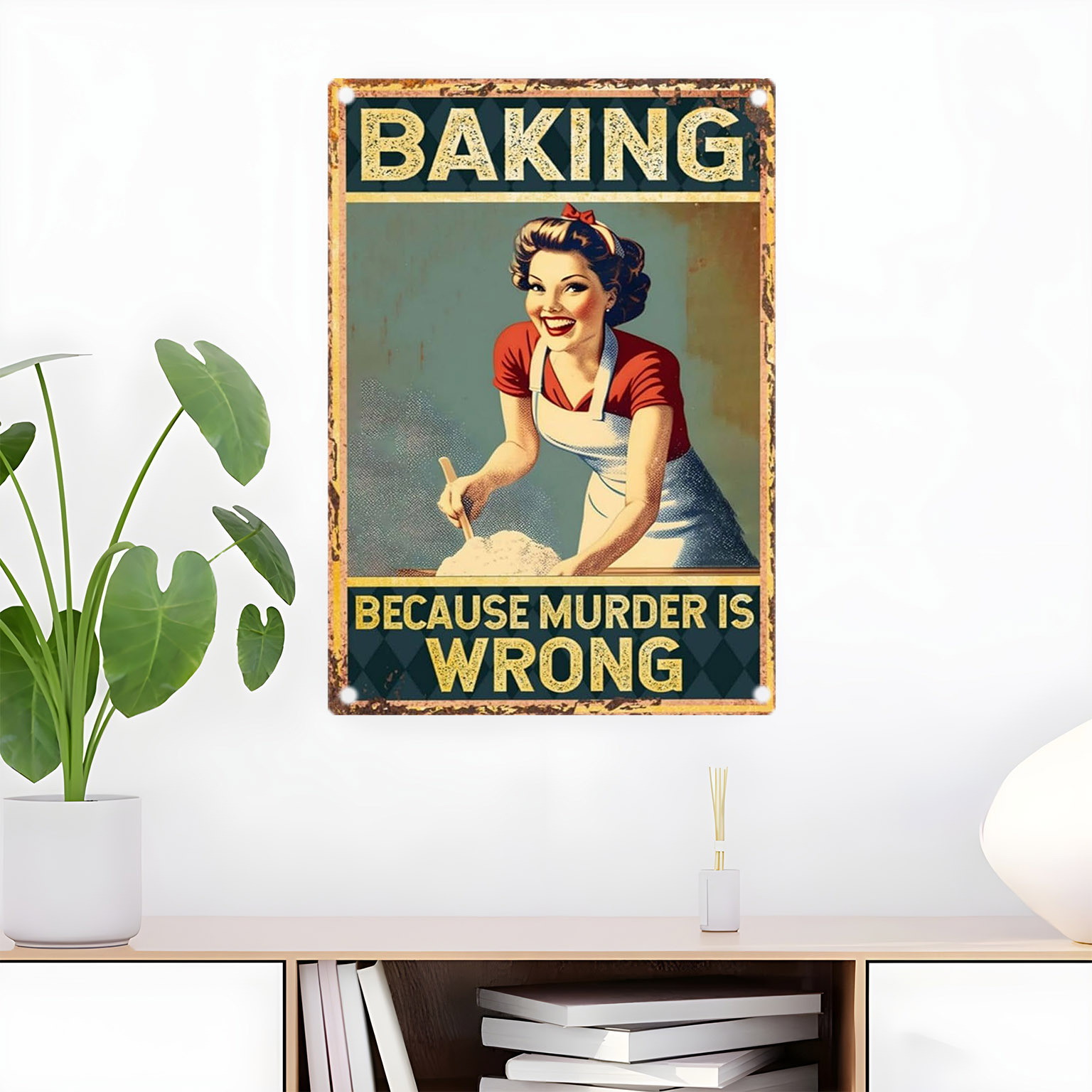 ヴィンテージ風面白いベーキングの名言メタルウォールデコレーシ - Kitchen Baking Wall Art のレビューと価格