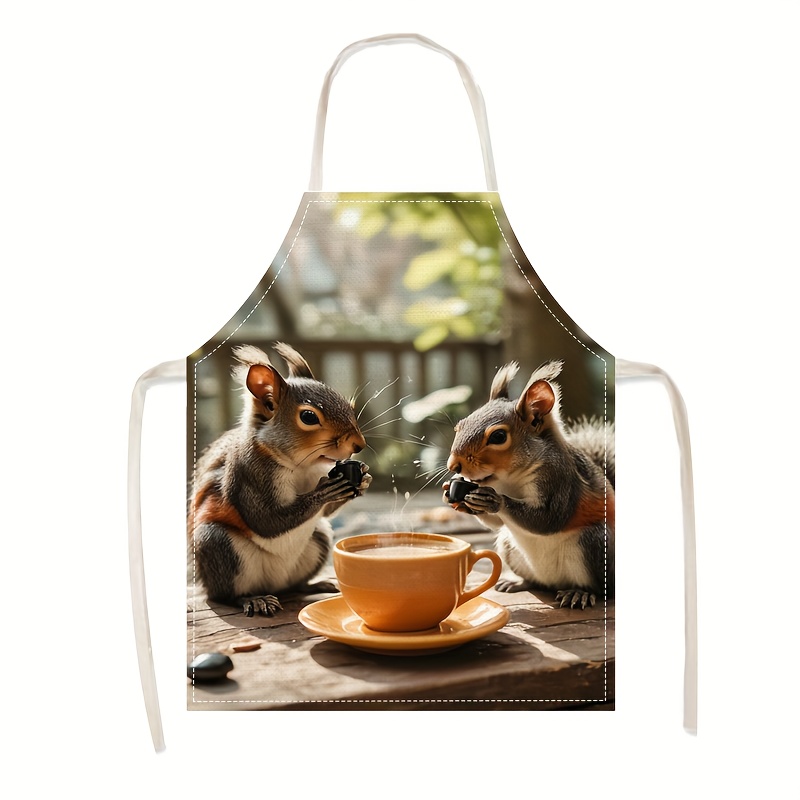 リネンエプロン リスコーヒー風景プリント キッチン クッキン - Kitchen Baking Gift Ideas のレビューと価格
