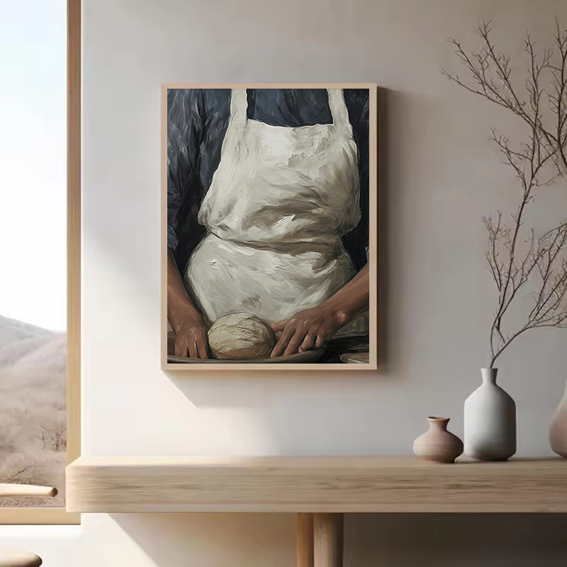 フレンチキッチン女性ベーキングパンブルーアジサイ田園風景ヴィ - Kitchen Baking Wall Art のレビューと価格