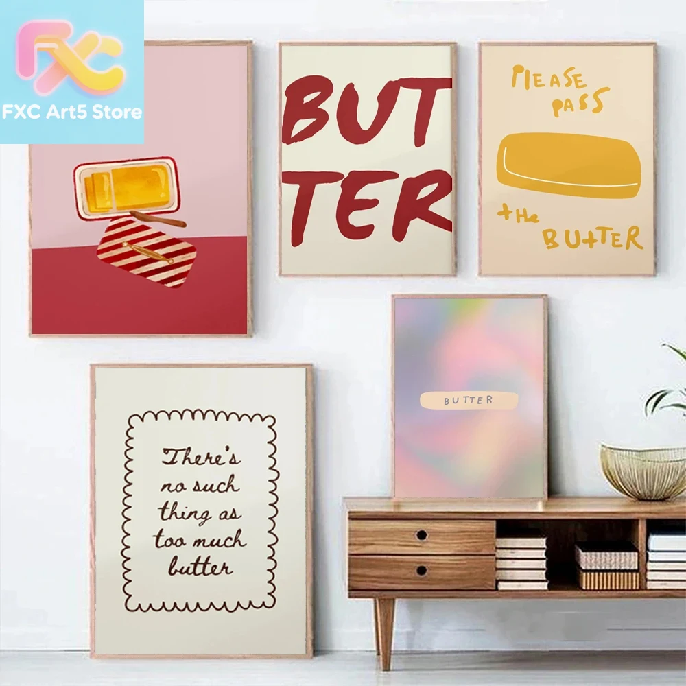 1枚のフレームレスバターポスター、ミニマリストキッチン装飾、 - Kitchen Baking Wall Art のレビューと価格