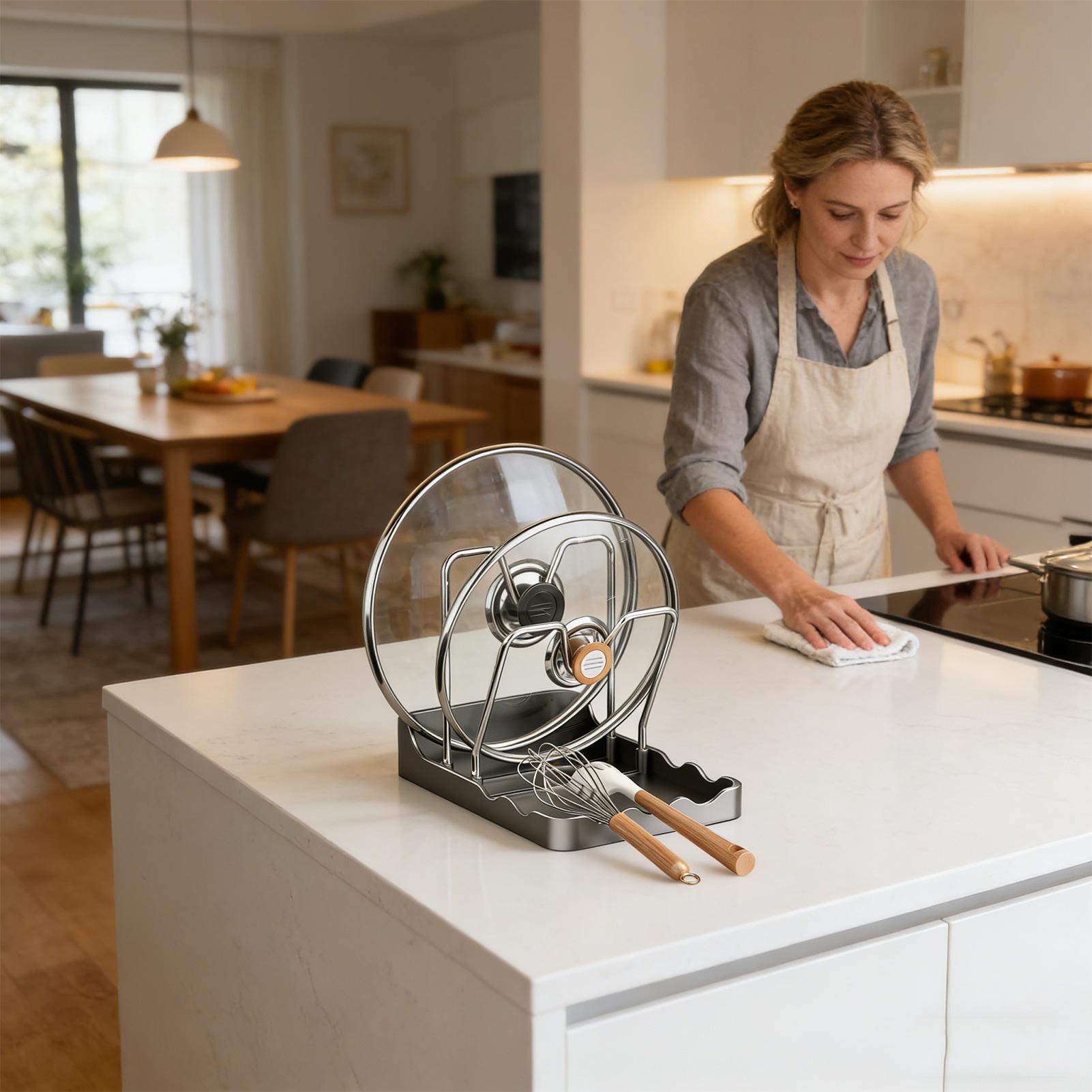 鍋蓋ホルダーラック 垂直スプーンディスプレイスタンド ドリッ - Kitchen Baking Pantry のレビューと価格