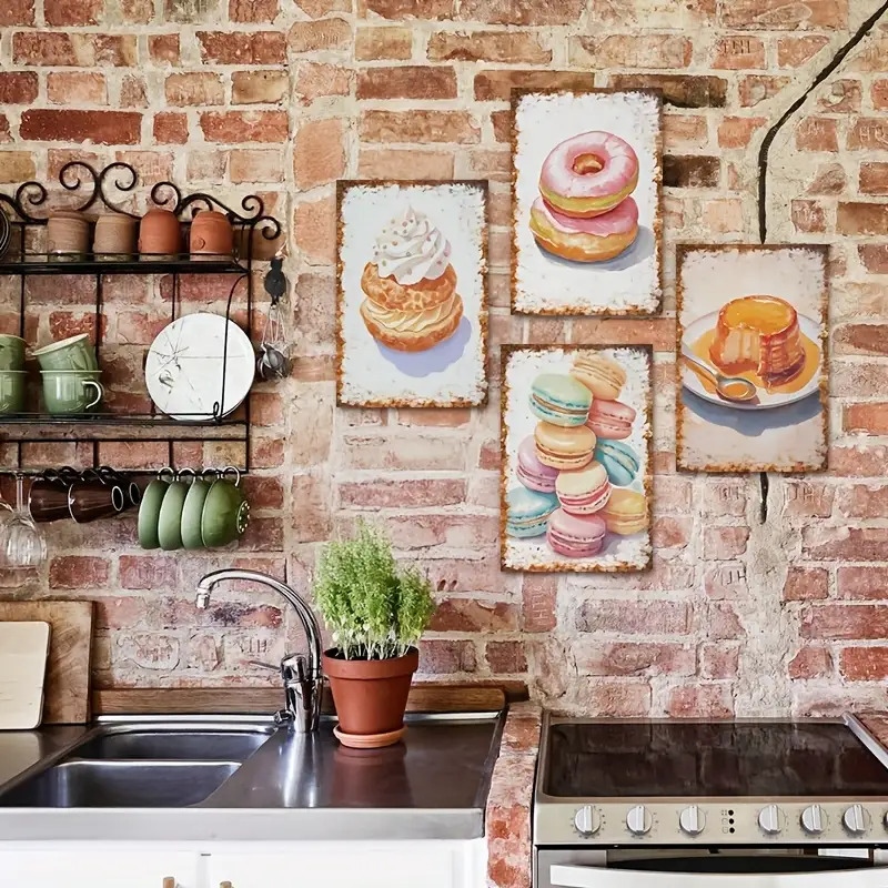 2Dフラット、デザートベーキングウォールアートサイン4枚セッ - Kitchen Baking Wall Art のレビューと価格