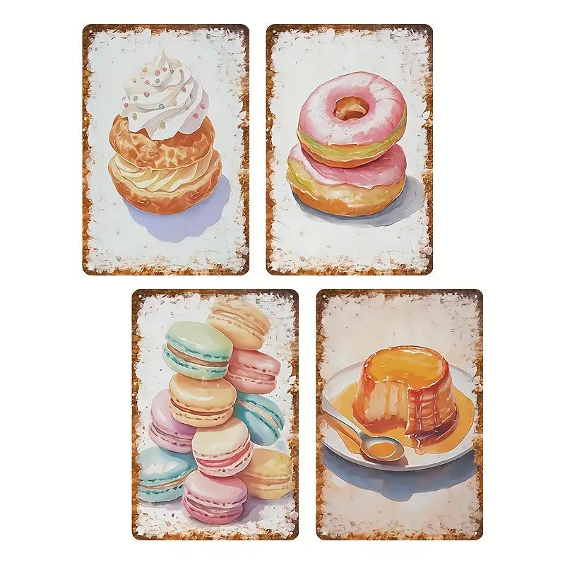 2Dフラット、デザートベーキングウォールアートサイン4枚セッ - Kitchen Baking Wall Art のレビューと価格