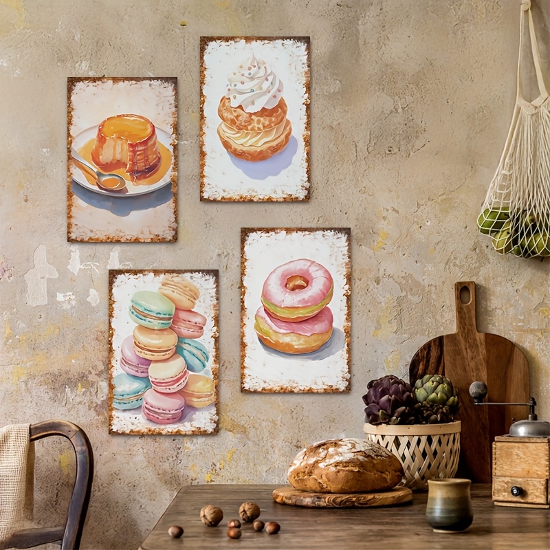 2Dフラット、デザートベーキングウォールアートサイン4枚セッ - Kitchen Baking Wall Art のレビューと価格