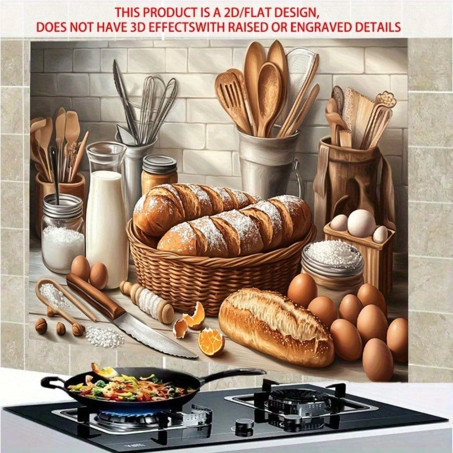 2D自己粘着PVCウォールデカール、ベーキング＆パン柄アート - Kitchen Baking Wall Art のレビューと価格