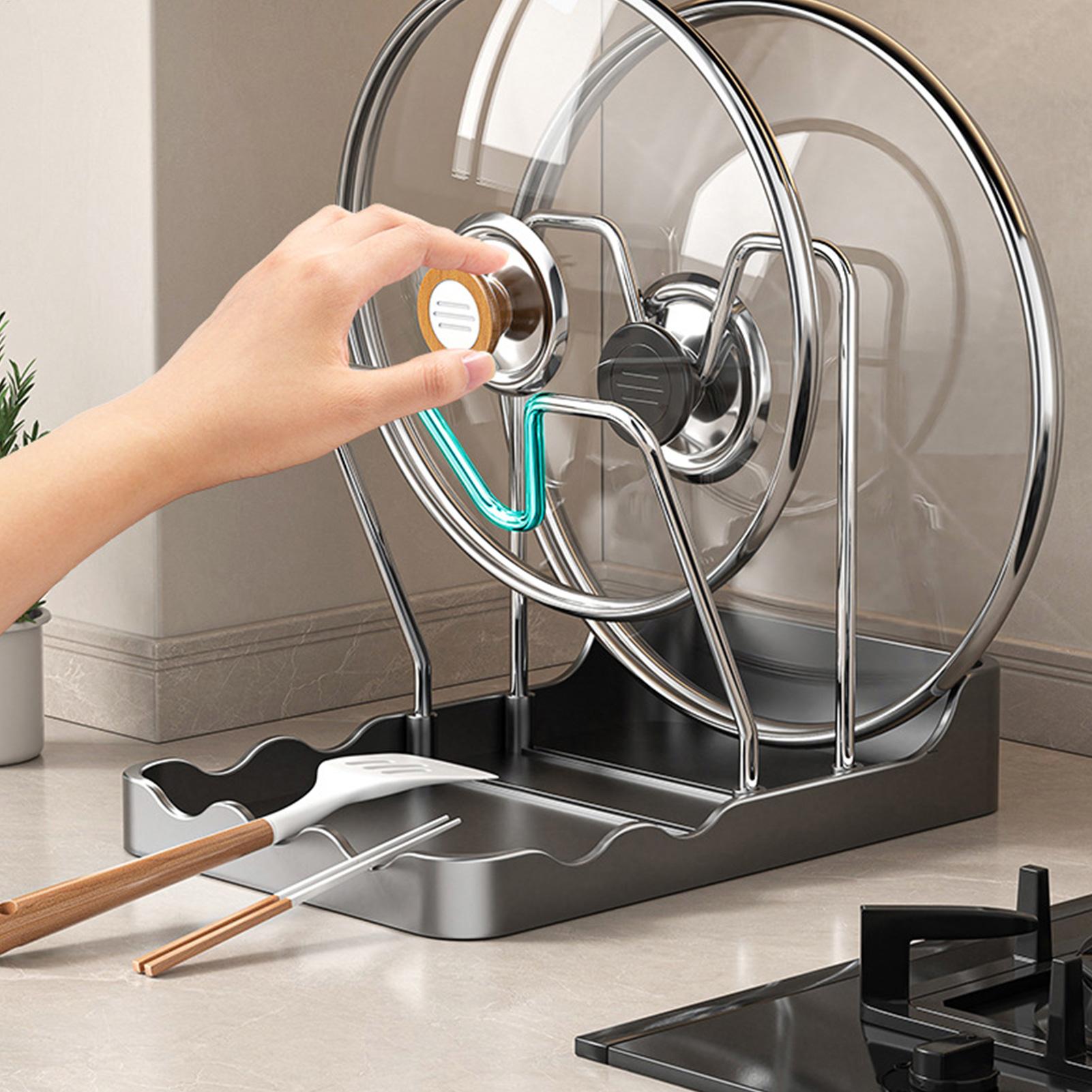 鍋蓋オーガナイザー 垂れ下がり防止トレイ付き縦型スプーンディ - Kitchen Baking Pantry のレビューと価格