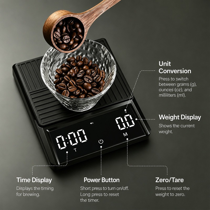 プロ仕様のドリップコーヒースケール、0.1g精度、スマートタ - Kitchen Scale Precise のレビューと価格