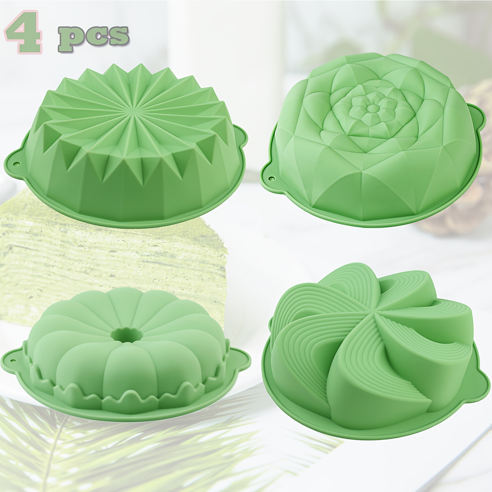 4ピースの花の形をしたシリコンケーキ型、ノンスティックシリコ - Kitchen Baking Must Haves のレビューと価格