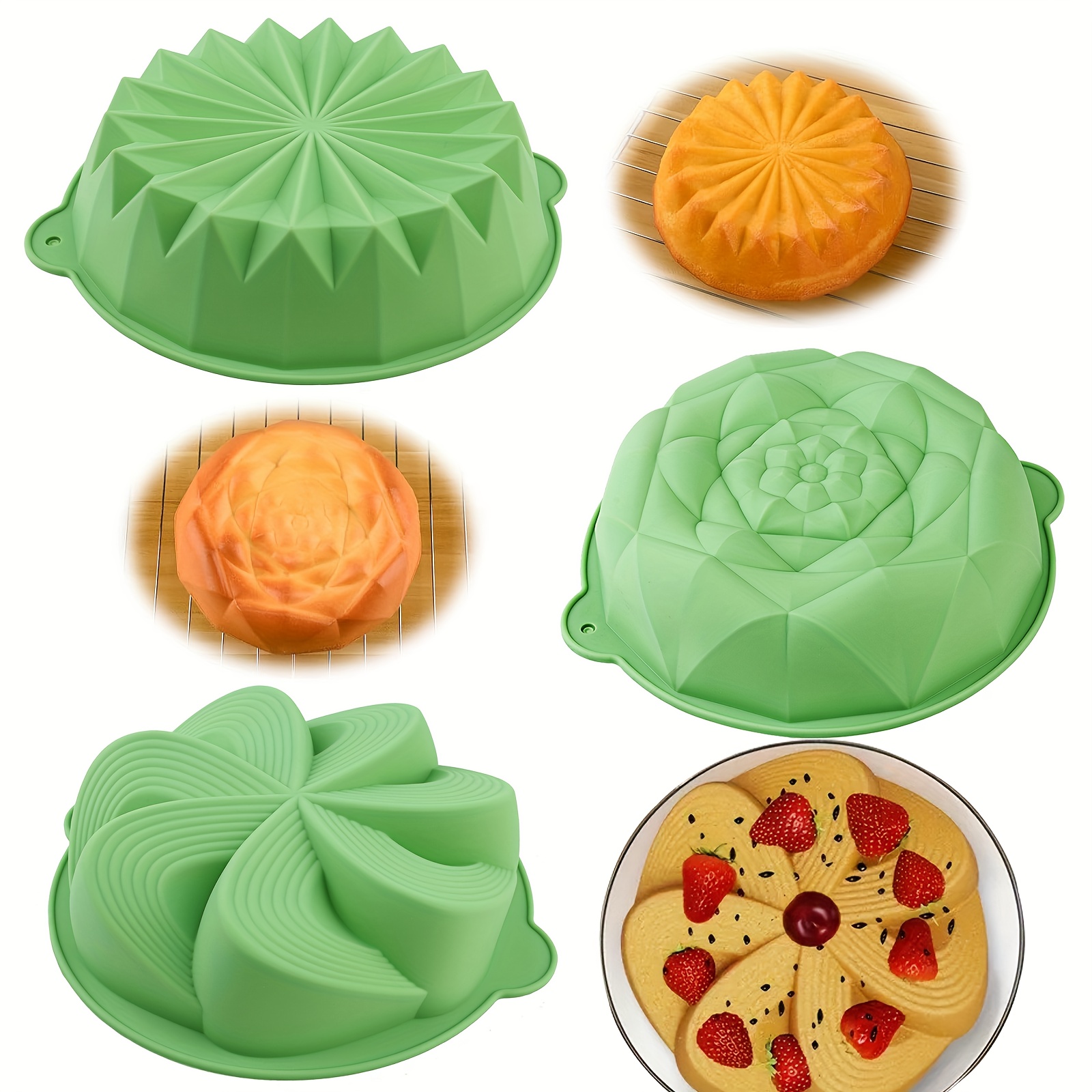 4ピースの花の形をしたシリコンケーキ型、ノンスティックシリコ - Kitchen Baking Must Haves のレビューと価格