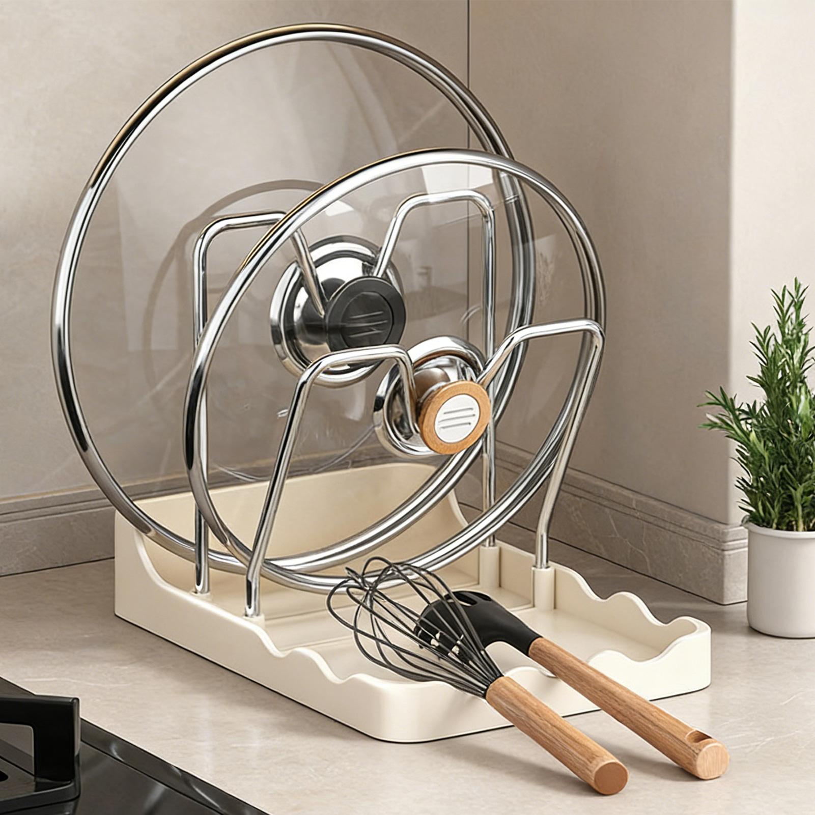 鍋蓋ラック 垂直スプーン収納棚 ドリップトレイ付き ステンレ - Kitchen Baking Pantry のレビューと価格