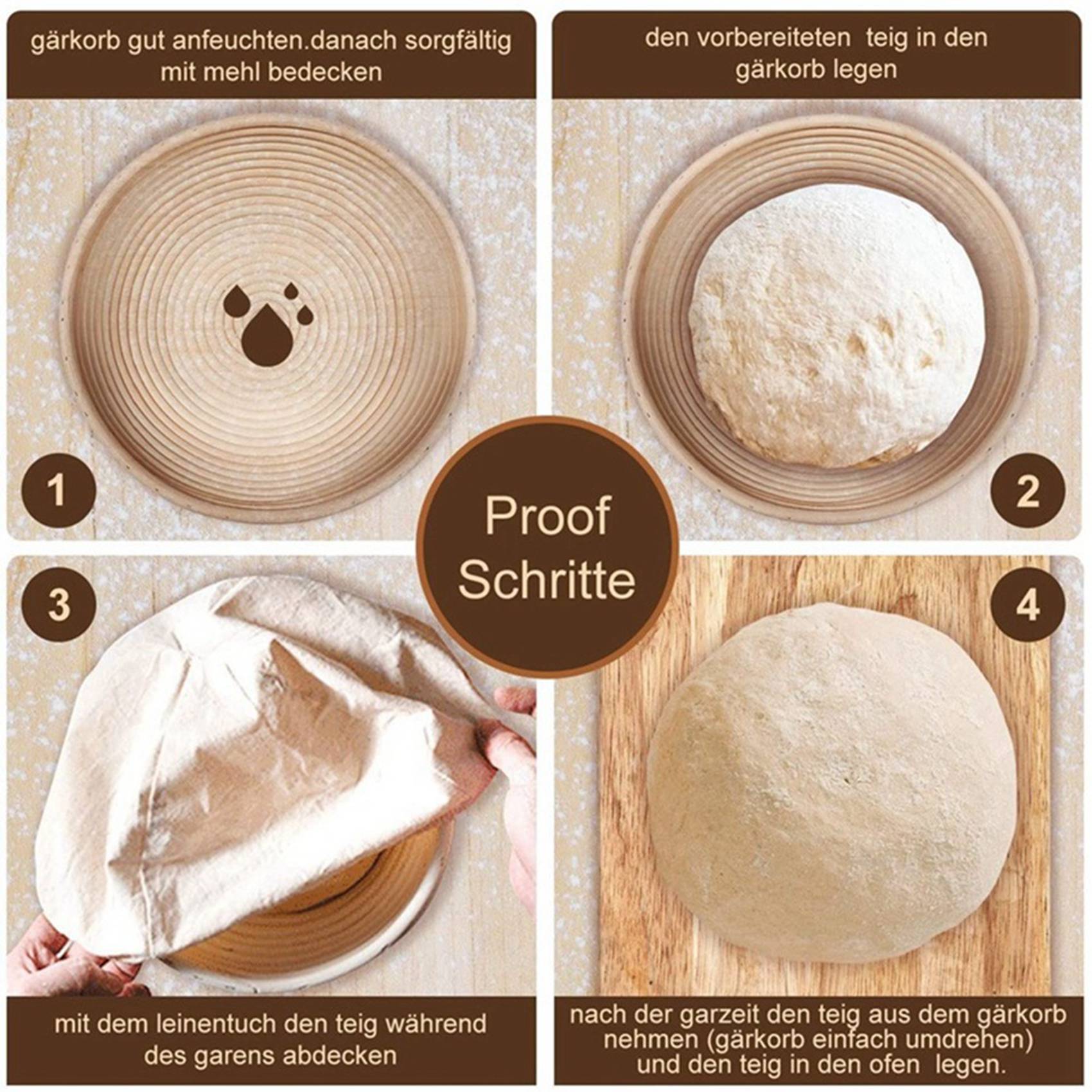 ラウンドセット、パンとパン生地用のイーストバスケット4個、リ - Proofing Basket Banneton のレビューと価格