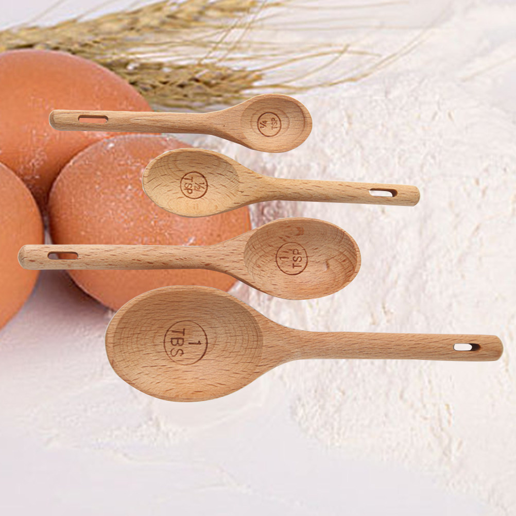 4個入り木製計量スプーンセット、ブナ材、正確な刻印入りキッチ - Baking (Kitchen Ingredient) のレビューと価格