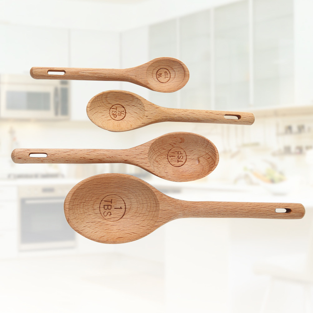 4個入り木製計量スプーンセット、ブナ材、正確な刻印入りキッチ - Baking (Kitchen Ingredient) のレビューと価格